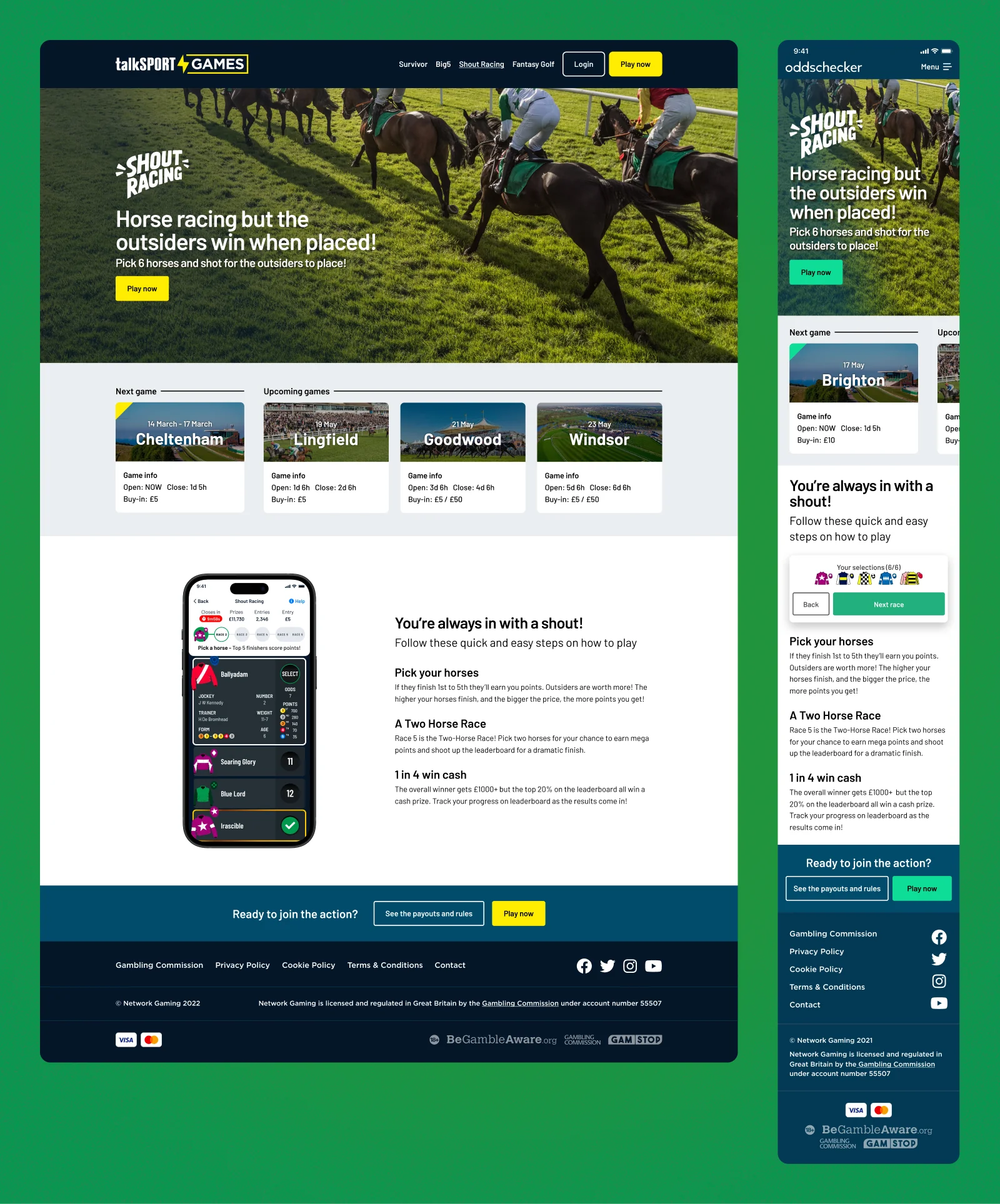 Shout Racing Landing Pages