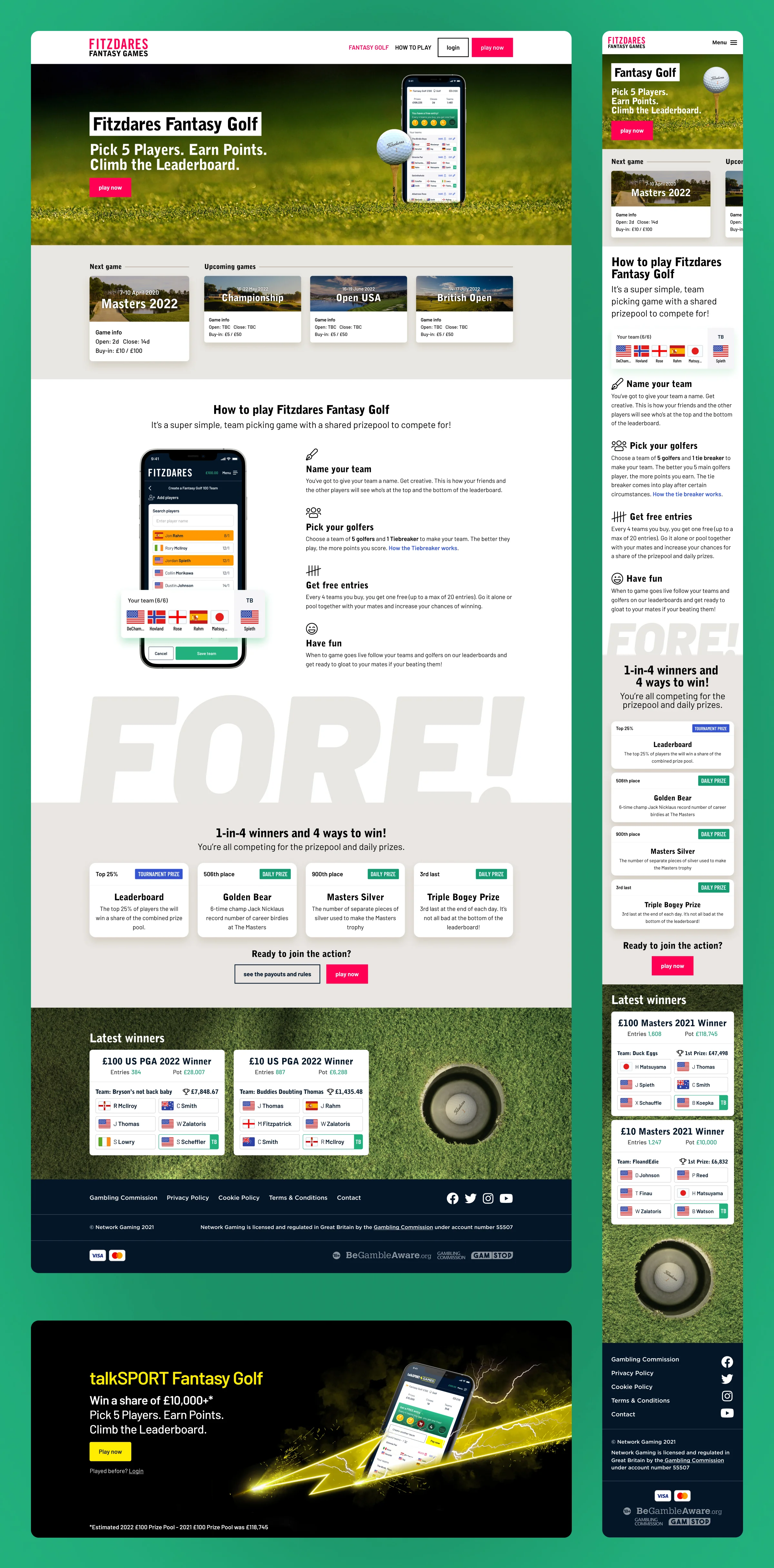 Fantasy Golf Landing Pages