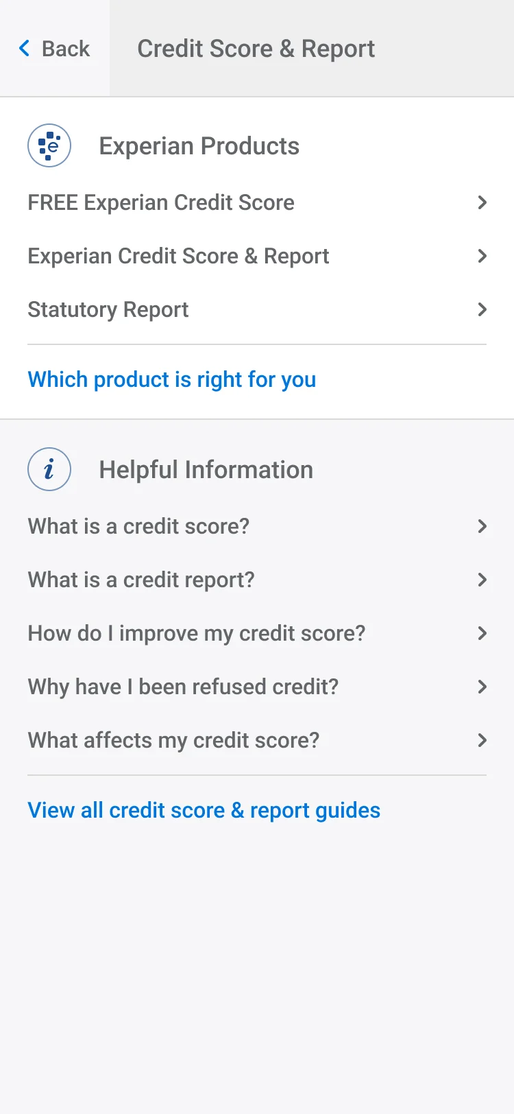 Sub menu of the navigation